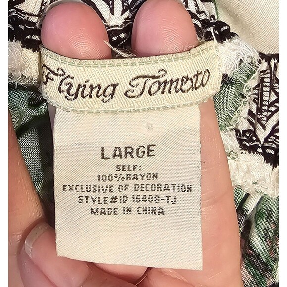 Flying Tomato Dress Tropical Print Off Shoulder Ruffle Hi-Lo Hem Midi Size Large - Picture 8 of 11